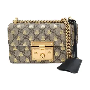 Pre-owned GUCCI GG canves Crossbody Bags Padlock Beige Coated Monogram Shoulder Bag with Gold Hardware