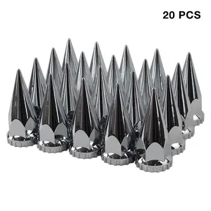 33mm x 4-3/4" Thread On Spike Lug Nut Covers Screw On, ABS Chrome Plastic Pointed Screw-on Lug Nuts Cover for Semi Trucks, Chromed Spiked Lug Nut Caps Pack of 20/40/60
