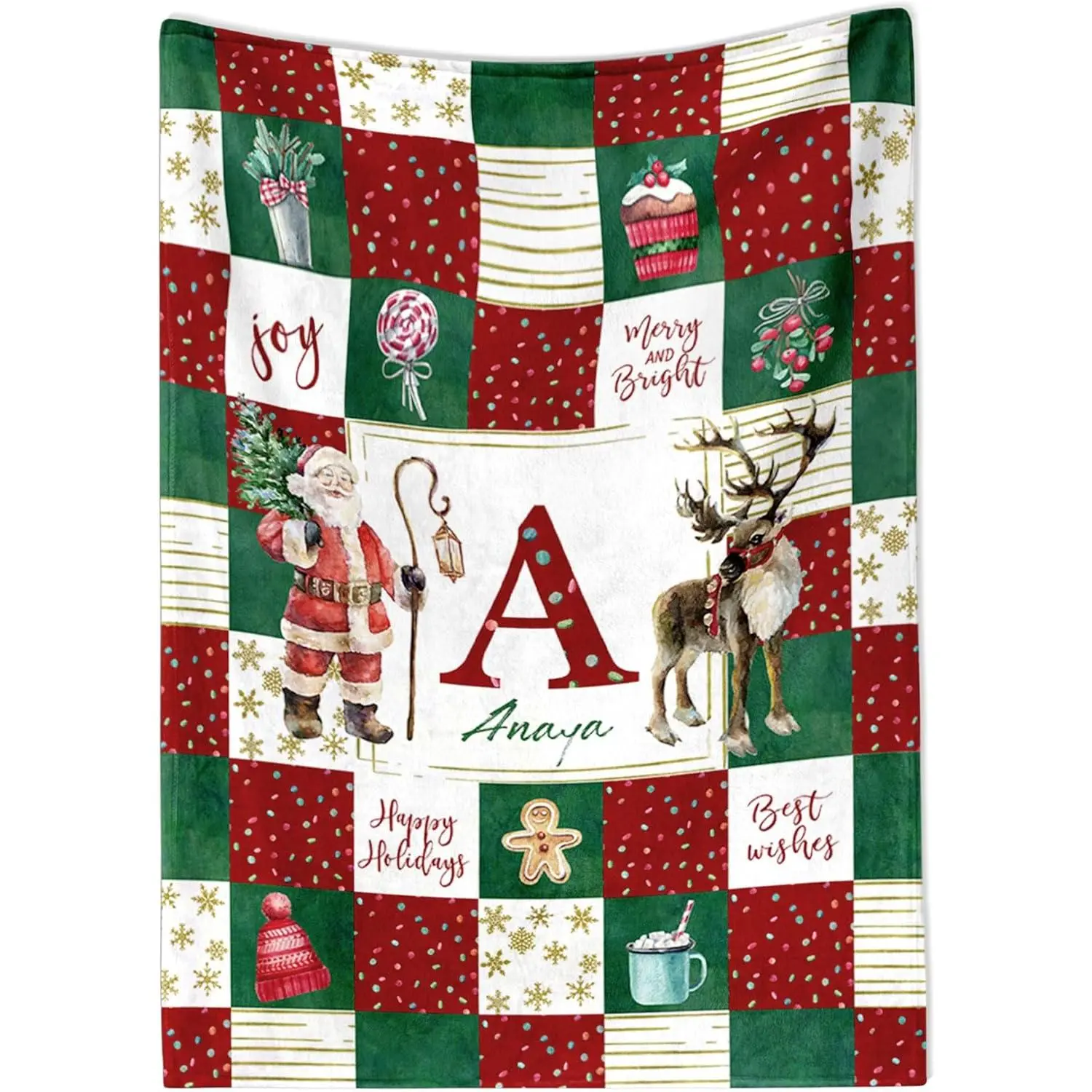 Callie Personalized Christmas Blanket - Customized Wrinkle-Resistant Fade-Resistant Durable Soft Cozy Flannel/Sherpa Santa Throw Blanket for Kids, Holiday Birthday Gifts for Family