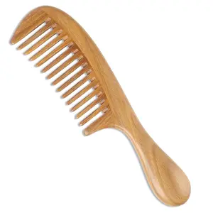 Handmade 100% Natural Green Sandalwood Hair Combs  Anti Static Sandalwood Scent Natural Hair Detangler Wooden Comb for Men, women (Wide Tooth), 1 Count (Pack of 1)