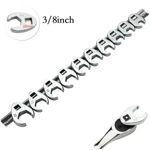 3/8 Inch Drive Crowfoot Wrench Set, Steel Open End Spanner for Torque Wrench, Durable Tool Kit for Home & Office