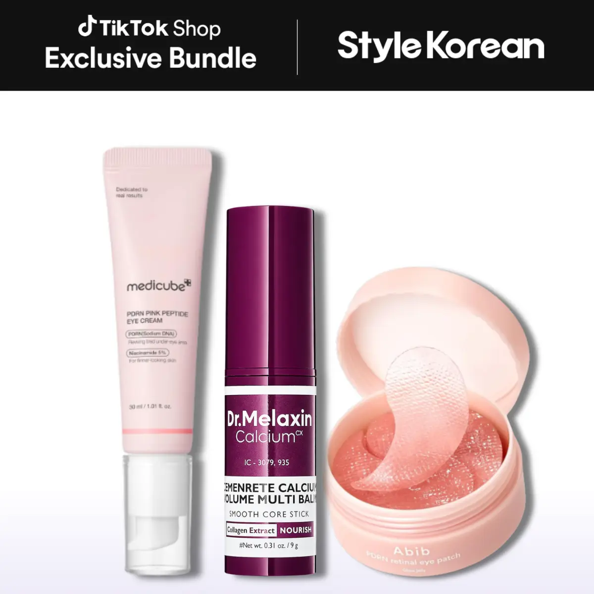 [StyleKorean] Eye Layering Lift Trio Set (medicube pdrn peptide eye serum, dr.melaxin calcium balm, abib pdrn retinal eye patch)
