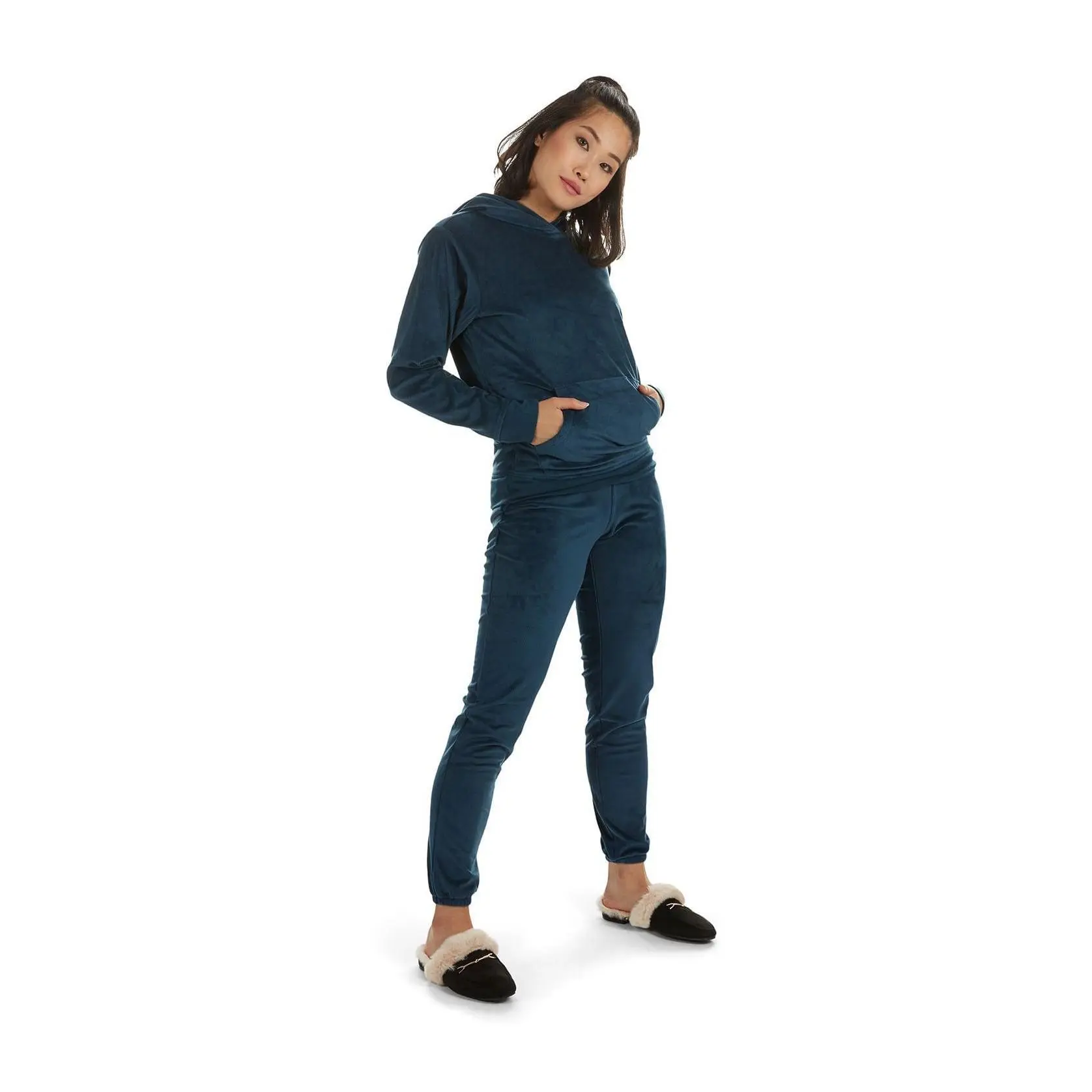 Memoi Ribbed Velour Hooded 2-Piece Set