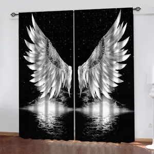 2 pieces / Black curtains, featuring angel wings and star patterns, are perfect for decorating the windows of the bedroom and living room.