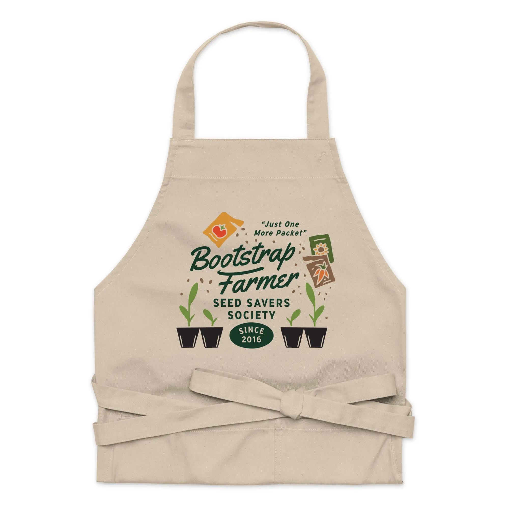 Seed Savers Society Organic Cotton Apron, Washable Kitchen Apron with Adjustable Straps, Dual Pockets, Ideal Gift for Home Supplies Use