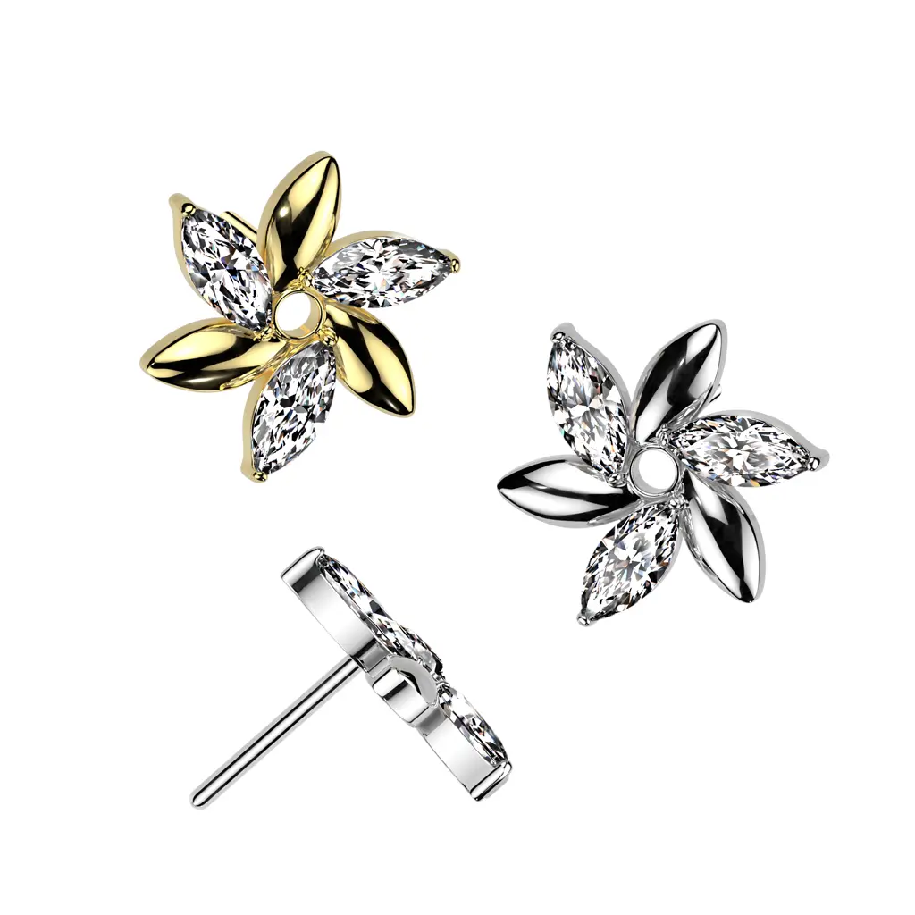 20G/18G/16G Flower Flat Back Earring • Push Pin Labret • Threadless Flat Back Stud • Tragus Piercing • Helix Stud • Cartilage Stud • Gold • Silver • Flower Earring