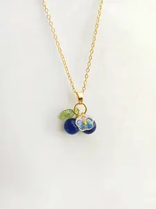 Fashion Trendy Blueberry Acrylic Leaf Flower Pendant Necklace, Simple Design Women Fruit Party Vacation Versatile Necklace, Blueberry Statement Necklace, Fashionable Jewelry