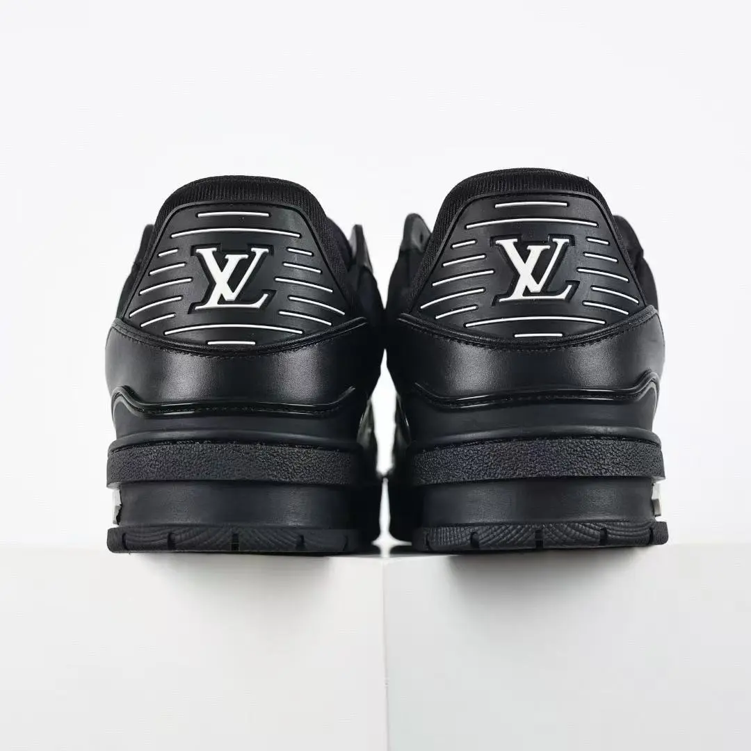 Louis Vuitton Men's Black LV Logo Sneakers with White Stripes and Durable Sole