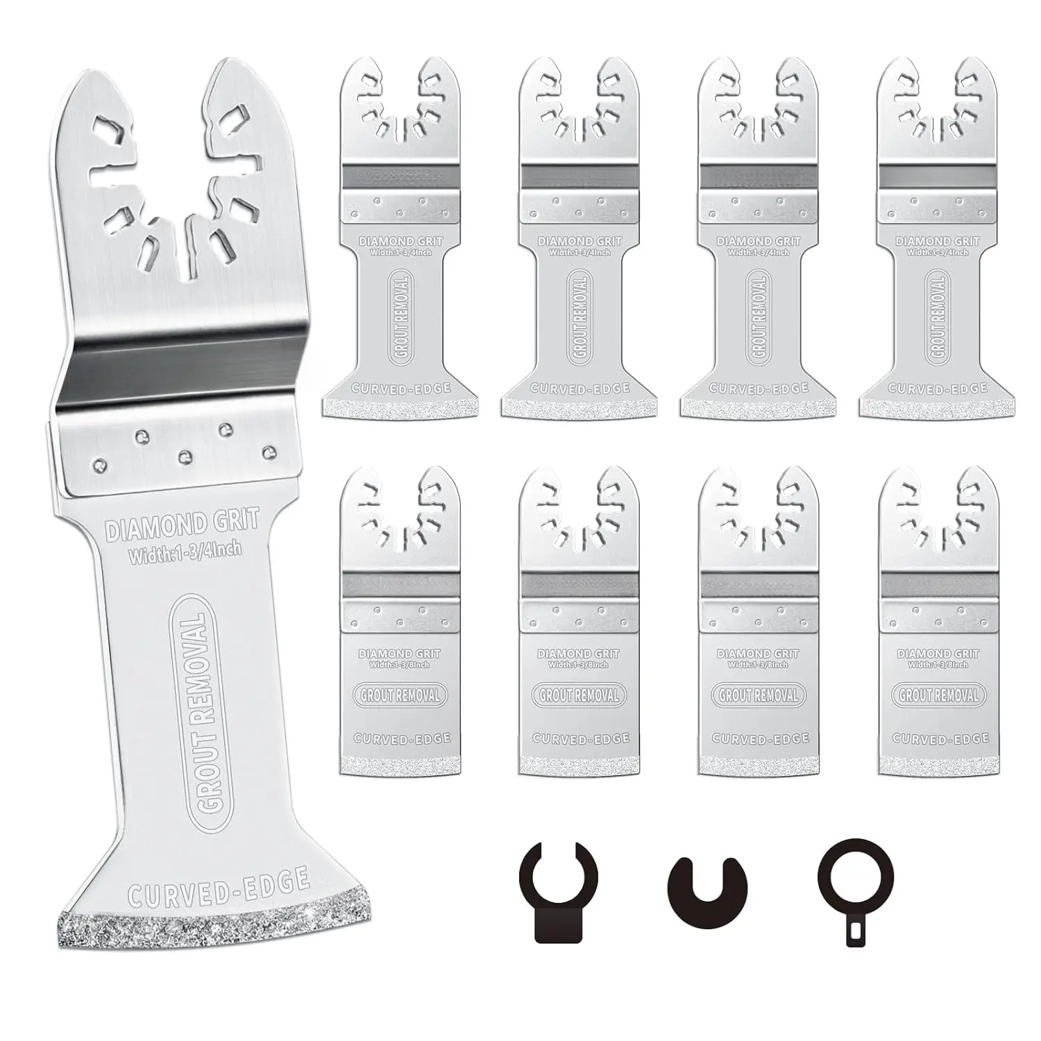 8PCS Diamond Oscillating Tool Blades, Curved Edge Long Multi Tool Blades for Grout Removal, Cleaning Mortar, Fit Dewalt Milwaukee Rockwell Ridgid Ryobi Chicago Craftsman. (Thickness: 1/13 Inch)