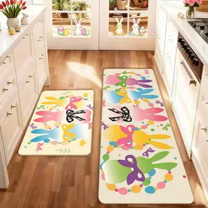 2 count Easter Kitchen Mat Set, Easter Bunny Kitchen Runner Rug, Non-Slip Soft Low Height, Spring Summer Home Decor, Holiday Cooking and Celebration