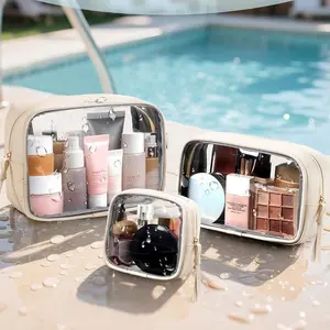 3pcs High-End Large Capacity Semi-Transparent Makeup Bag, Portable Travel Toiletry Bag, Cosmetic Storage Pouch, Makeup Organizer Pouch, Ideal for Travel, Gym, School, Travel Cosmetic Bags