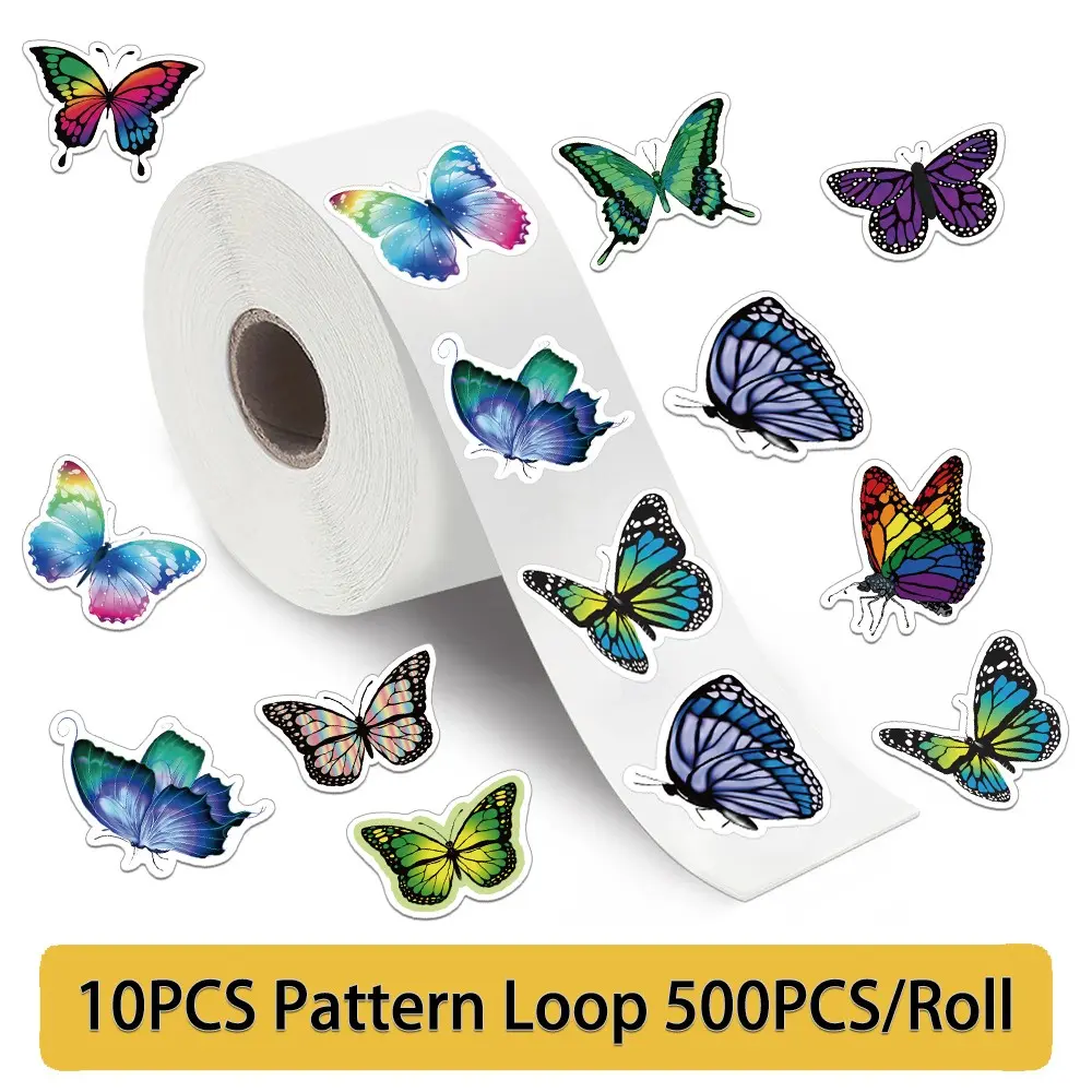 500 Sheets Per Roll Cartoon Butterfly Sticker Tape, Decorative Envelope Sealing Stickers, Flat Sticker Type, Decoration Sticker, Includes Sticker, No Ca Prop 65 Warning