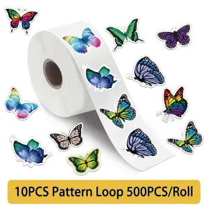 500 Sheets Per Roll Cartoon Butterfly Sticker Tape, Decorative Envelope Sealing Stickers, Flat Sticker Type, Decoration Sticker, No Ca Prop 65 Warning