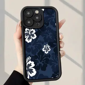 Navy Blue Hibiscus Flower Pattern iPhone cases Case Compatible with For iPhone 17 Pro Max 16 16e 15 14 Plus 13 12 Mini 11 Air X XS Pattern TPU Lens Protection Durable Soft Cover Gift 2D printing