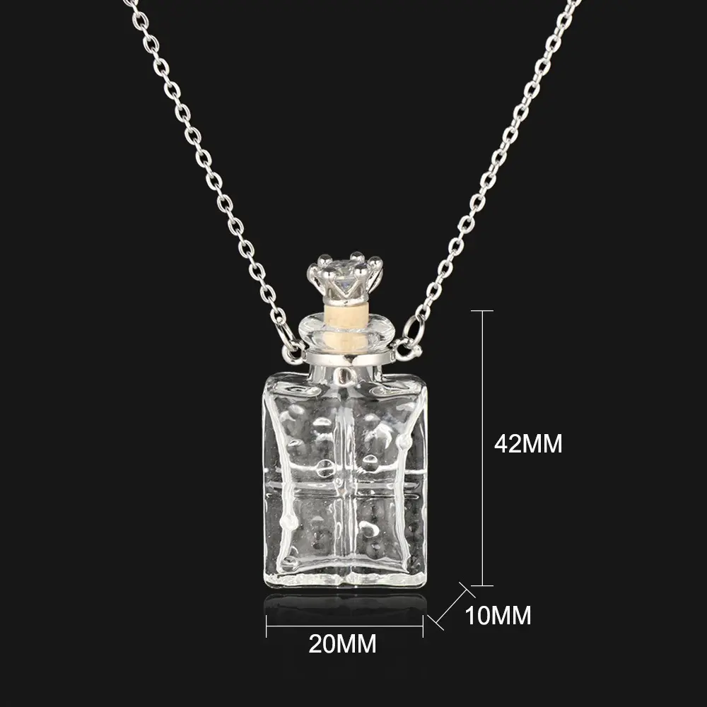 Transparent square bottle glass necklace
