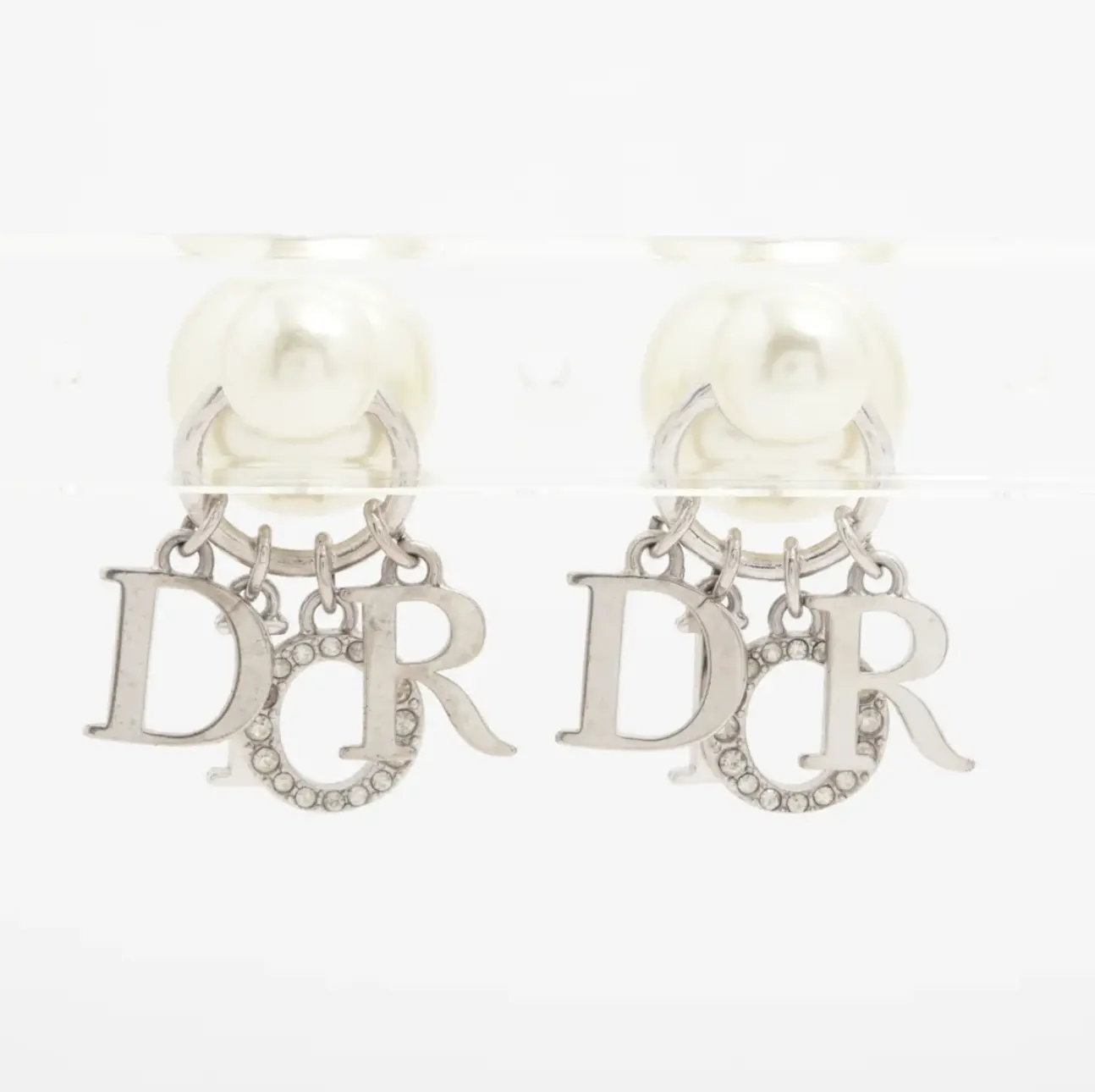 Pre-owned Christian Dior Silver Rhinestone Tribales Earrings Elegant Design & Versatile Wear for Casual & Formal Occasions
