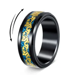 Rotating Dragon Ring Pressure Reducing Ring Titanium Steel Rotating Jewelry 8mm Wide Electroplated Black