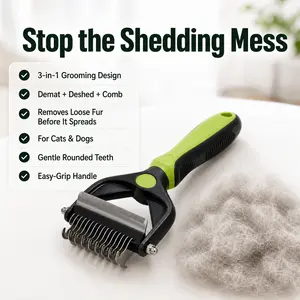 Double-Sided Pet Grooming Brush, Undercoat Rake & Dematting Tool - Grooming Accessories, Fur Removal Tool - 90% Shedding Reduction - Skin-Gentle for Short & Long Hair Dogs & Cats,summervibes, Shedding Grooming Kit
