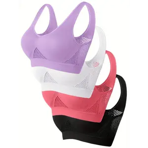 girl sport bra 4pcs Women's Sports Bras - Wireless, Padded, Breathable Mesh with Racerback Design for Yoga, Fitness, Running - Pink, White, Purple, Black, Workout Accessories