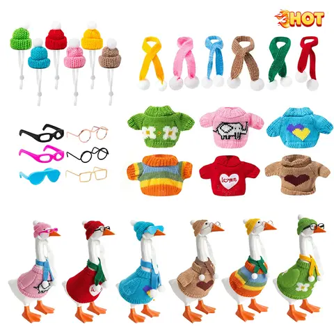 7-In Soft Knit Coordinated Outfits Whole Set (6 Sets,24pcs) for 7in Desk Goose Magnetic Keyhanger - Hats, Glasses, Scarves, Accessories, Desk Decor, Shelves Aesthetic Setup, Ideal Housewarming Gifts, Cozy Touch Mix-Match Sets