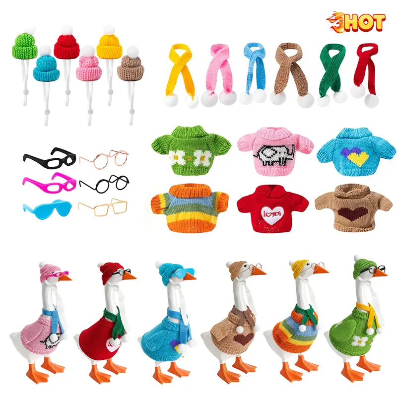 7-In Soft Knit Coordinated Outfits Whole Set (6 Sets,24pcs) for 7in Desk Goose Magnetic Keyhanger - Hats, Glasses, Scarves, Accessories, Desk Decor, Shelves Aesthetic Setup, Ideal Housewarming Gifts, Cozy Touch Mix-Match Sets