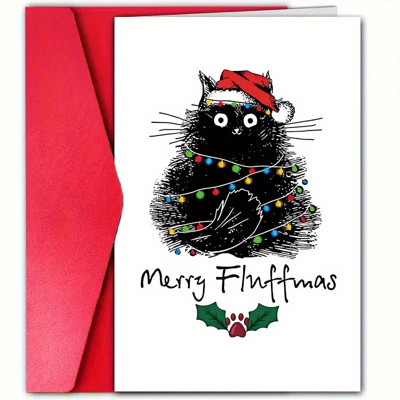 Christmas Cards and Envelopes Holiday Cards for Friends, Family, Couples and Colleagues Merry Christmas with A Furry Design with Christmas Trees, Lights and Paw Prints Perfect