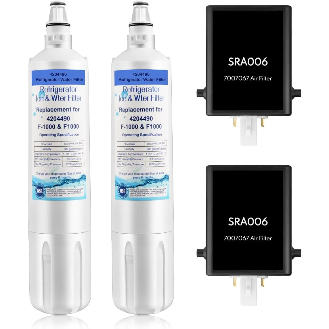 4204490 Water Filter and 7007067 Air Purification  Combo Pack Compatible with 4204490,4290510 Refrigerator Water Filter,7042798/7007067 Air Filter,2 PCS Water filters and 2 count Air Filters