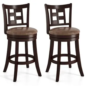 COSTWAY - Set of 2 Bar Stools Swivel Bar Chairs with Footrest and Lattice Backrest-26 inches