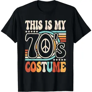 Women's 100% Cotton Short-Sleeve Casual T-Shirt - 70's Groovy Hippie Disco Costume Garment, Tropical Fabric Party Outfit