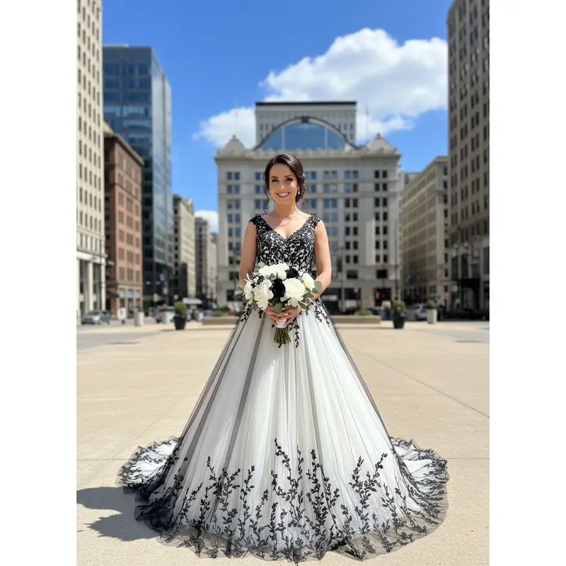 chinese dress ladies Black Wedding Dress with Ivory Lace Lucy Size 14 / Black main image 1