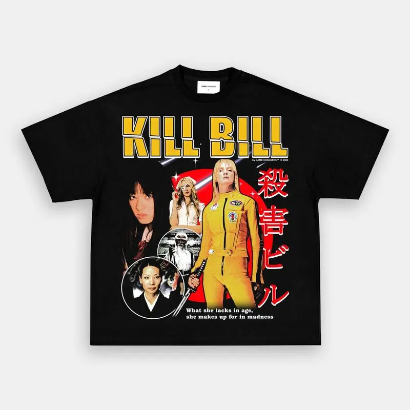 Kill Bill Vintage Movie Graphic Tee, Menswear Crew Neck Cotton Short Sleeve T-shirts, Casual Fit Print Streetwear Unisex T-shirt Men's Regular Fit Graphic T-shirt