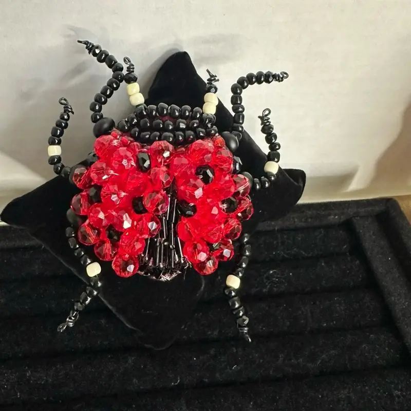 Broche de catarina, LadyBug brooch. Bordado totalmente a mano piedra por piedra.  (Ninguna es pegada).