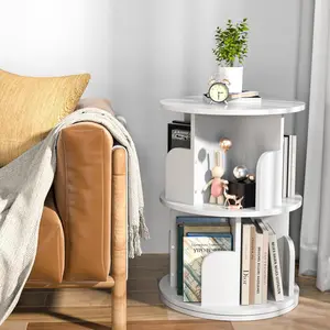 Rotating Bookshelf, Revolving Bookcase 360 Display Round Bookshelf, High-Density MDF  Narrow Swivel Corner Book Shelf Standing Bookcase for Adult Bedroom, Living Room (White, 2 Tier)