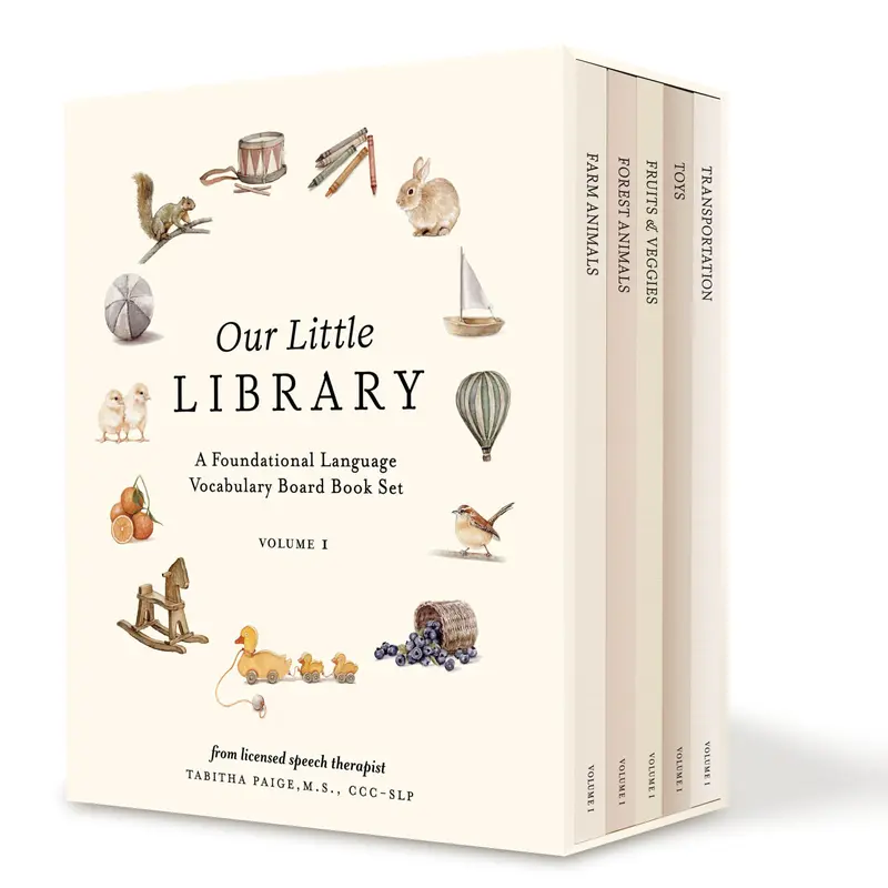 Our Little Library: A Foundational Language Vocabulary Board Book Set for Babies, Including Farm Animals, Forest Animals, Fruits and Veggies, Toys, an -- Tabitha Paige - Boxed Set