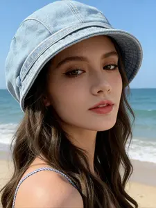 Spring Summer Vintage Denim Beret Hat, Flat Brim Hat, Duckbill + Pile Design, Perfect for Daily, Show off Your Small Face, Retro Style