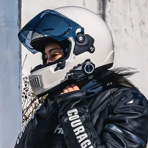 Vintage Motorcycle Full Helmet for Men and Women, All-Season Universal Motorbike Helmet, Breathable Summer Cruiser Scooter Protector