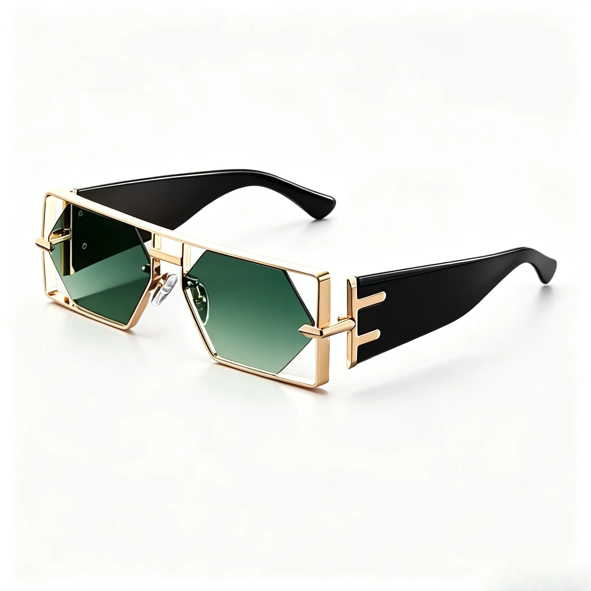 Retro Geometric Hexagon Sunglasses, Unisex Statement Eyewear with a Gold Alloy Full Rim Frame and Sun Protection, Trendy Eyewear Fashion, Unisex Wear