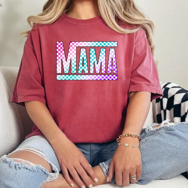 Comfort Colors Colorful Checked Mama Graphic Shirt, Everyday Womenswear Moms Short Sleeves Tshirt Garment