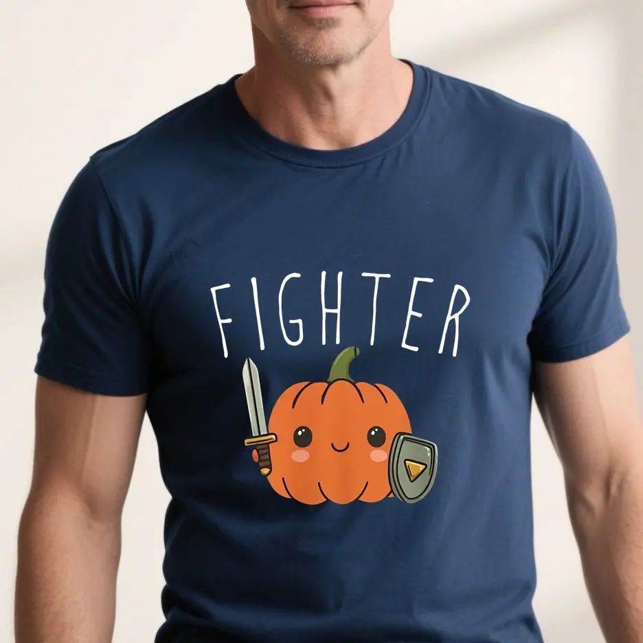 DnD Halloween Fighter Shirt, D&D Halloween Pumpkin Tshirt, Dungeons and Dragons Character Class T-Shirt, Roleplaying Group Costume,unisex shirt