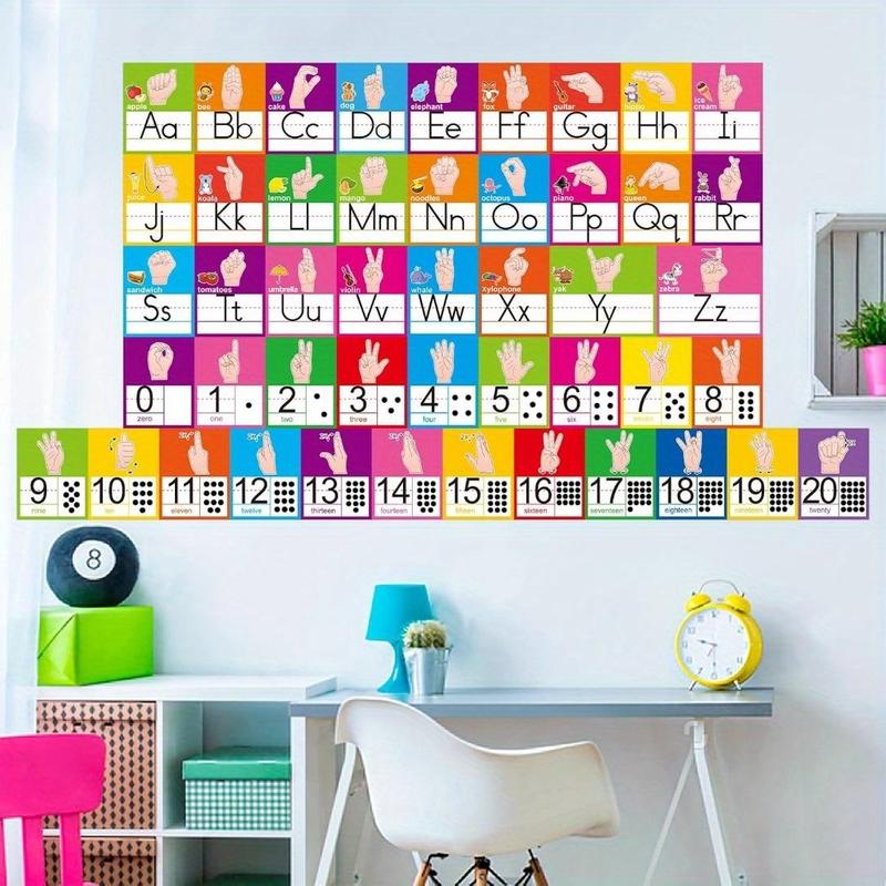 Alphabet Line Bulletin Board Set, 16pcs/set ABC Number 0-20 Wall Decorations, Educational Supplies for School Classroom Homeschool, Classroom Supplies Charts