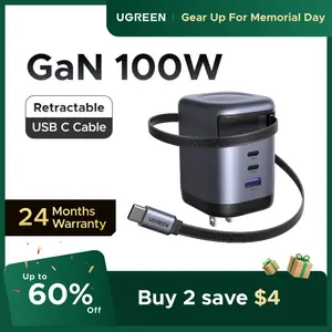 UGREEN USB C Charger Block 100W, 4-Port GaN Super Fast Charger, Type C Wall Charger Adapter with USB C Charging Cable for MacBook Pro/Air,iPad Pro, iPhone 17/16/15Pro and More，tiktokshopmemorialday