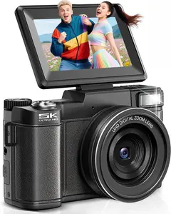 Digital Camera 5K, 64MP Cameras for Photography, YouTube Vlogging, 18X Zoom UHD Autofocus Compact Point and Shoot Flip Screen Camera with 64GB SD Card, 2 , Small Photo Camera for , Teen