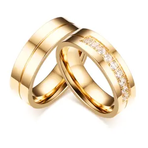 Set of 2 gold couple rings with titanium steel micro inlay ring, Popular design with inlay, simple, mother's day, party, holiday gift for daily wear