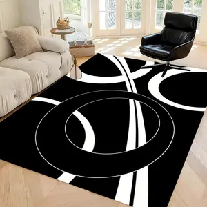 2D flat black and white abstract pattern suitable for home decoration, bedroom and living room carpets, durable flannel carpet, Decorative Rug