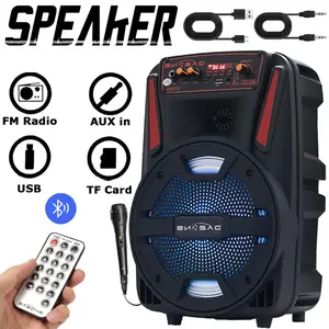 Dazone 8" Portable Party Bluetooth Speaker LED USB Rechargeable Stereo Wireless  With Microphone Remote LED Party Lights, USB, FM Radio