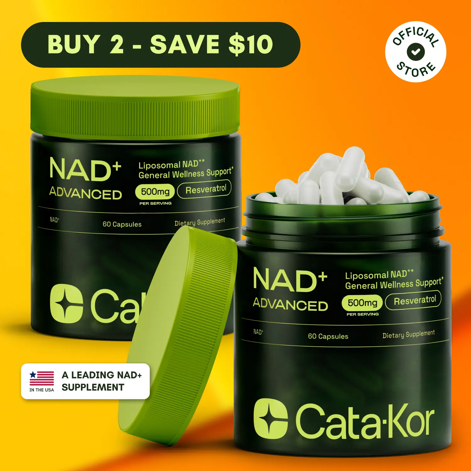 2x Cata-Kor NAD+ Advanced - NAD+ Supplement for Energy & Healthy Aging - 500mg p...