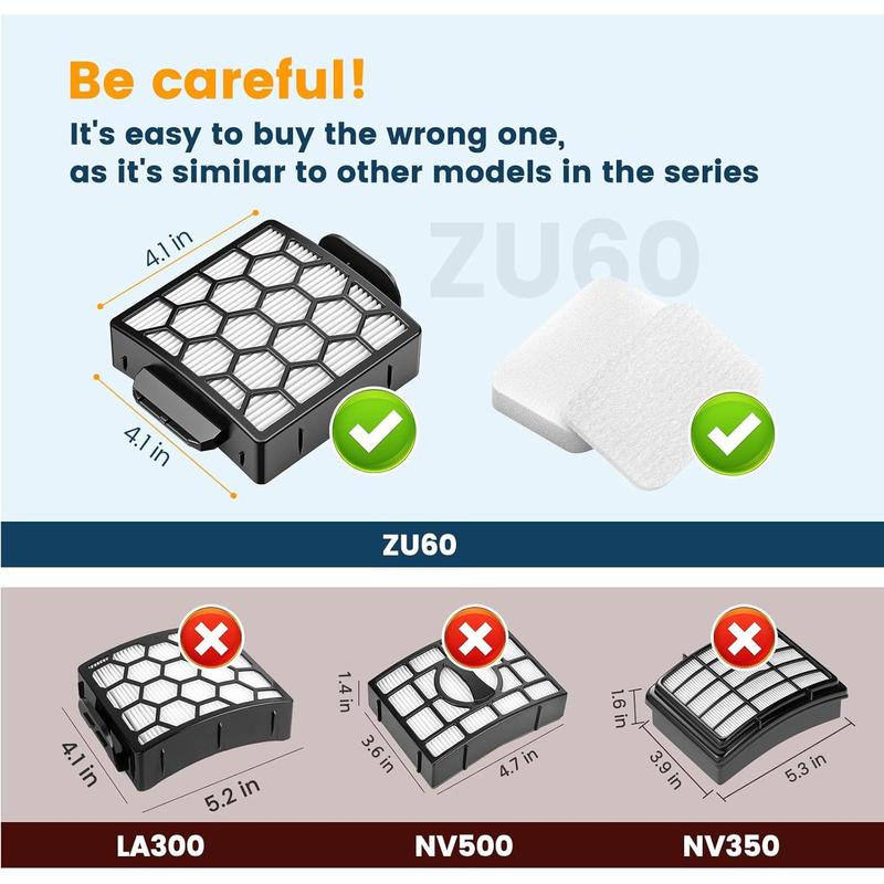Filters for Shark Navigator Zero-M Self-Cleaning Brushroll Pet Pro Upright Vacuum ZU60 ZU62 ZU62C NV251,NV255, Replacement Parts Parts #1238FT60&1239FT60