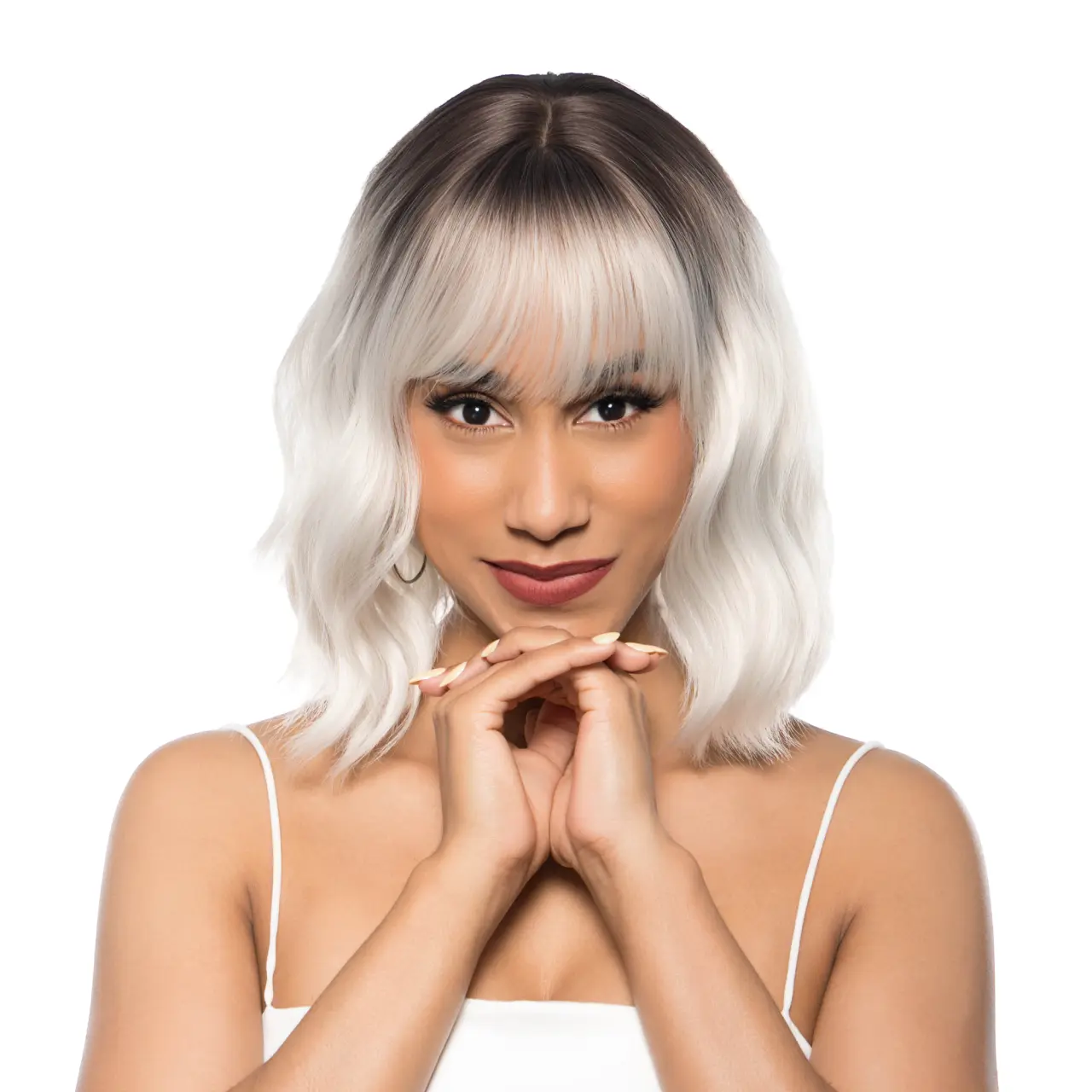 14-Inch Platinum Ash Blonde Ombré (Dark Roots) Shaggy Wave Synthetic Wig | 【Heat Resistant】【Cap Included】 | #7 41FSGB