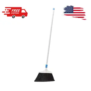 Heavy-Duty Floor Cleaning Broom with Stiff Bristles, Sturdy 3-Piece Handle, Blue and White