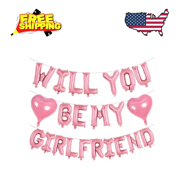16 Inch Pink 'WILL YOU BE MY GIRLFRIEND' Balloons, Foil Proposal Confession Balloons